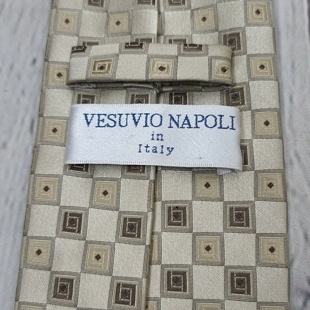 Retro Tan Neutral  Geometric Artsy Square Print Tie